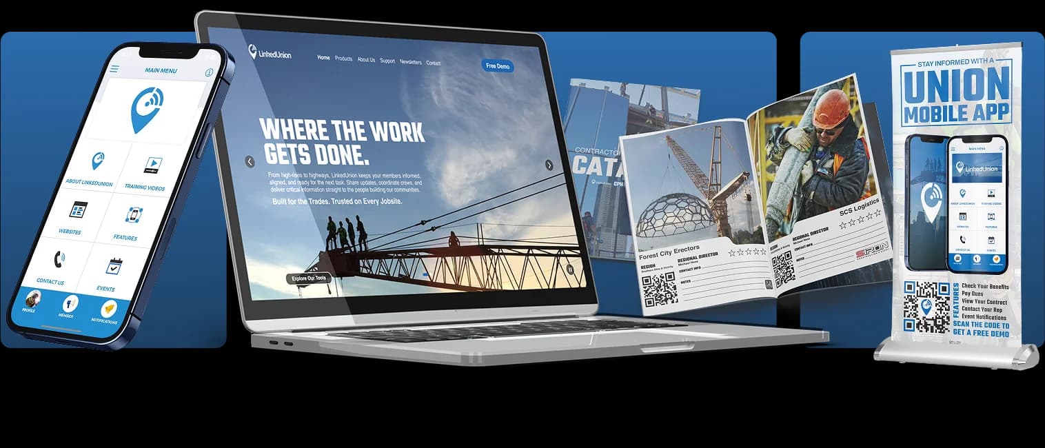 LinkedUnion platform — mobile app, website, CPN, and marketing materials