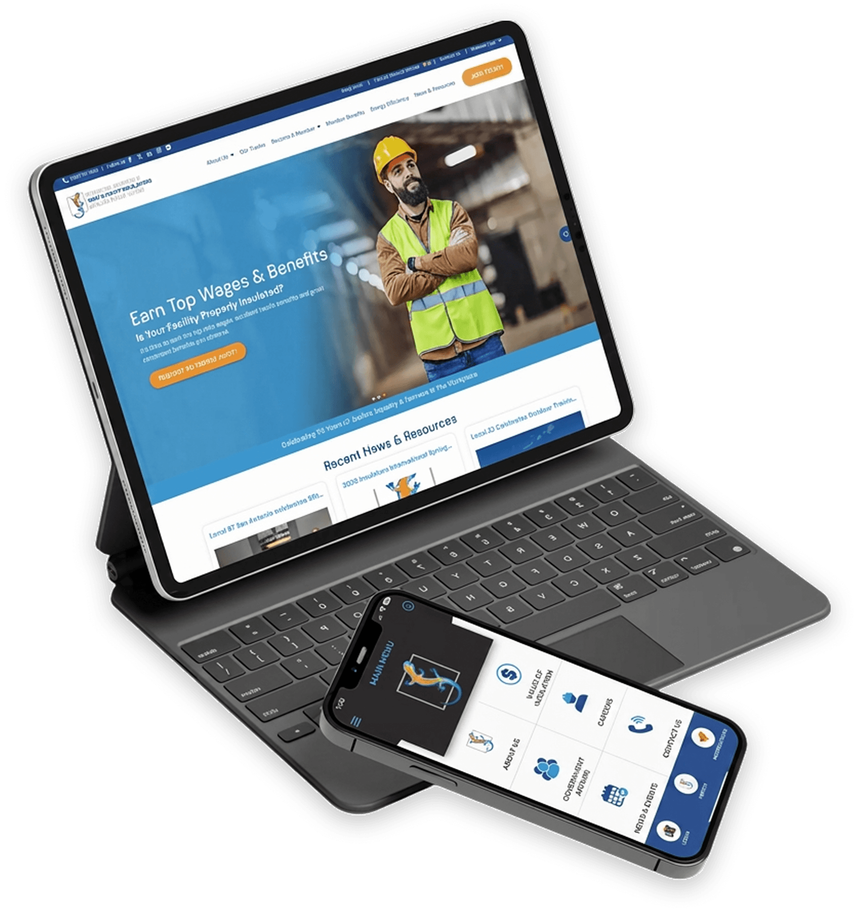LinkedUnion website and mobile app shown together