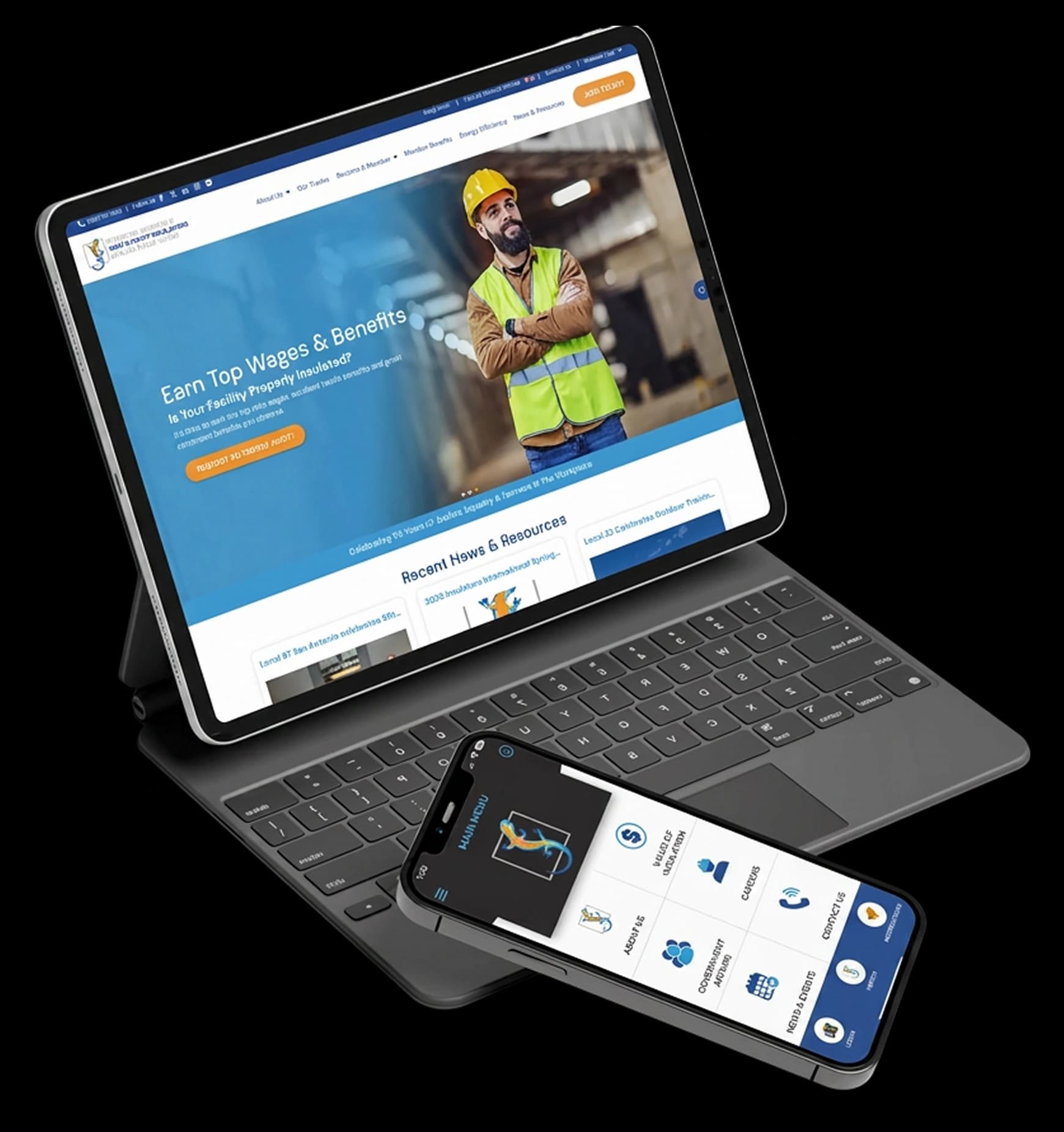 LinkedUnion website and mobile app shown together