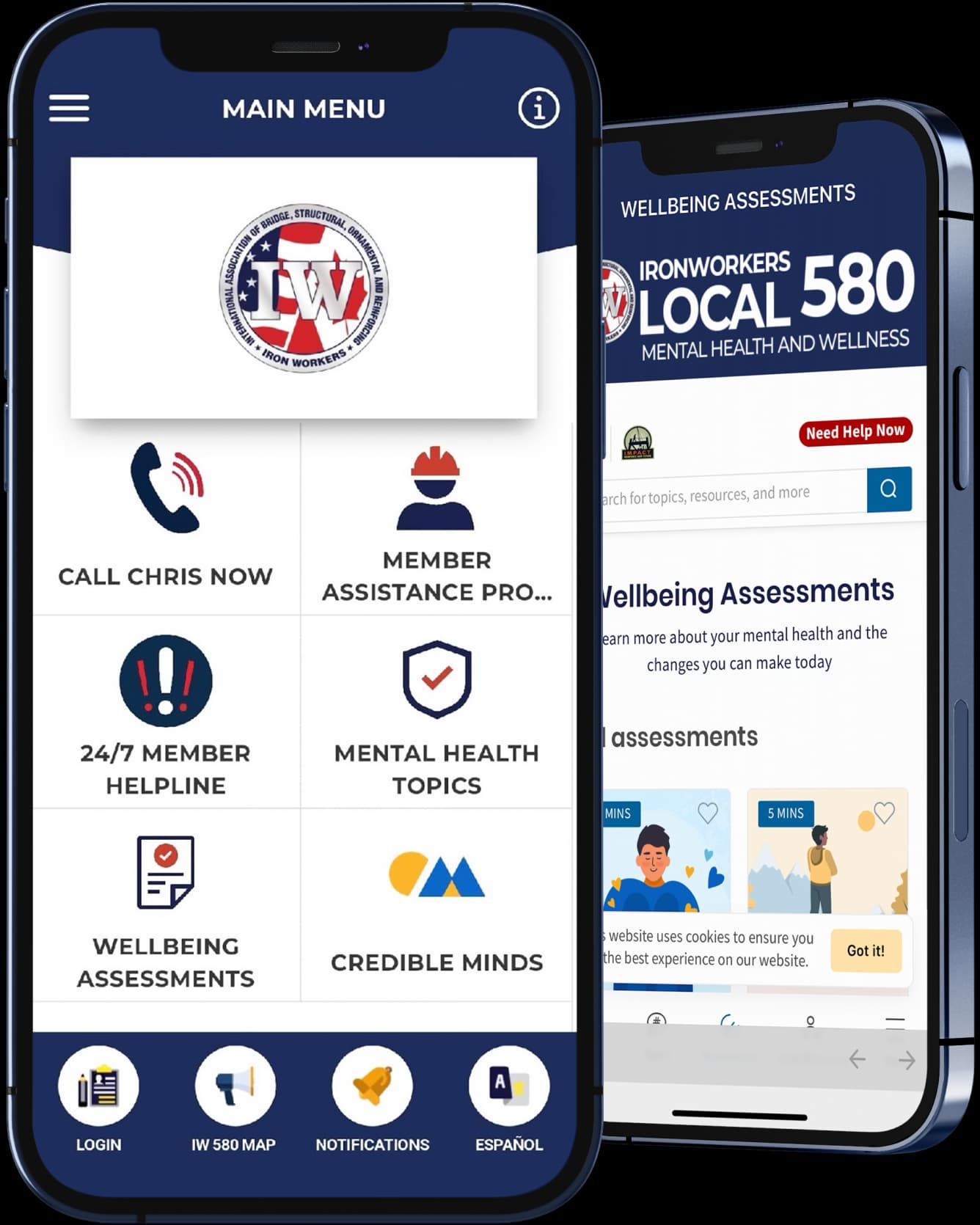 Mental health support and wellbeing assessments on mobile
